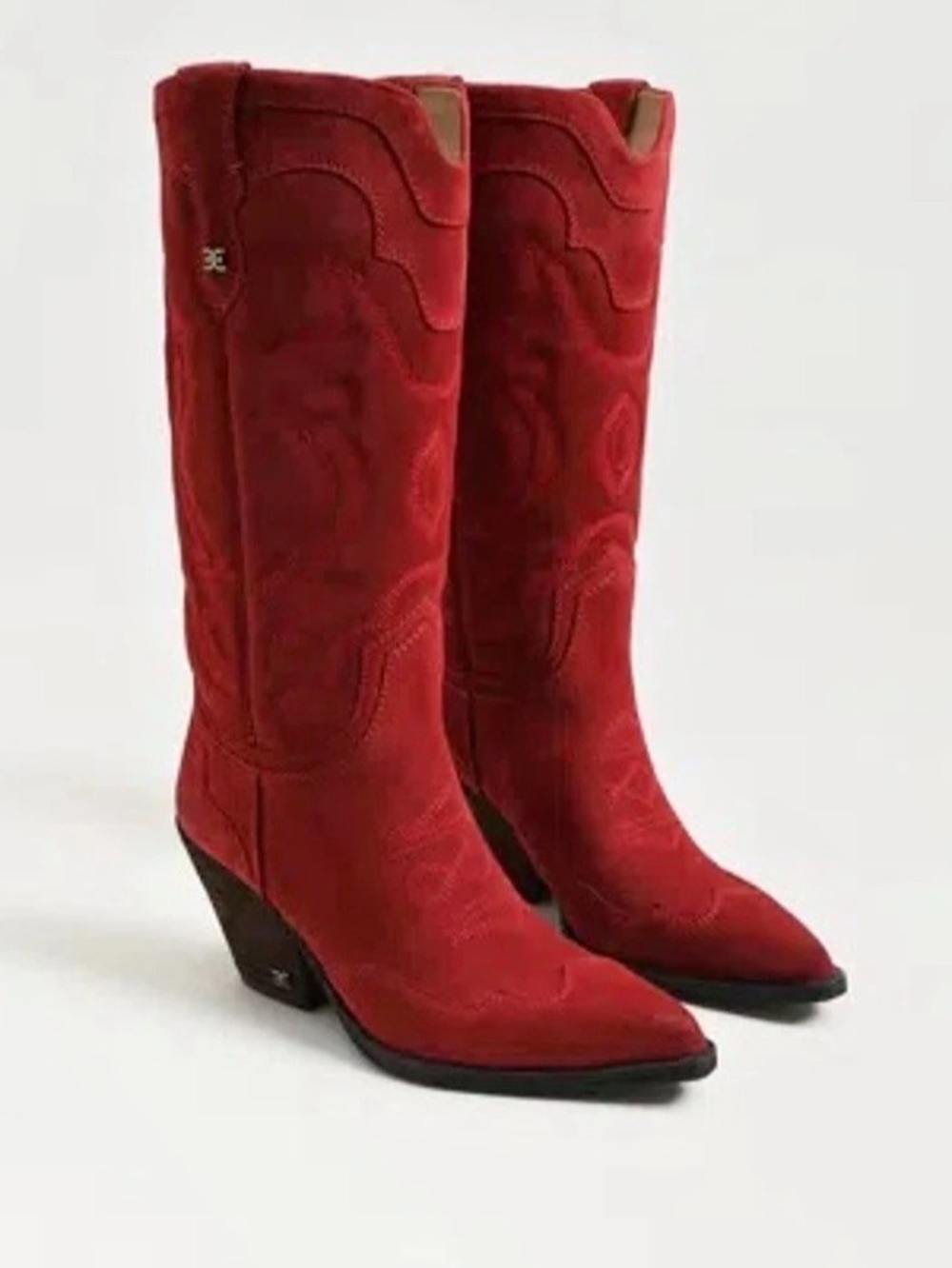 Sam Edelman Red Suede James Wide Calf Cowboy Boot